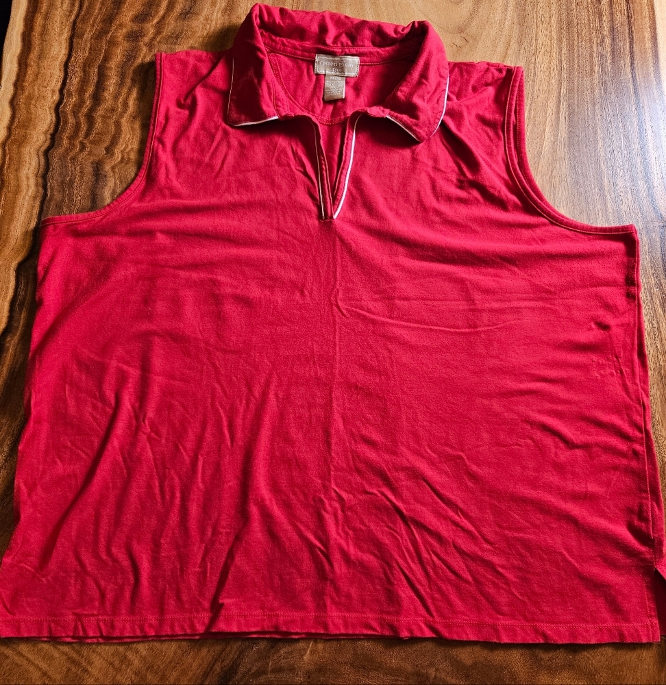 Cotton Ginny Plus Red Sleeveless Polo Shirt Size XL